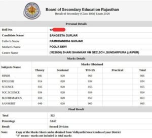 RBSE Board Matric Inter Supplementary Result 2023
