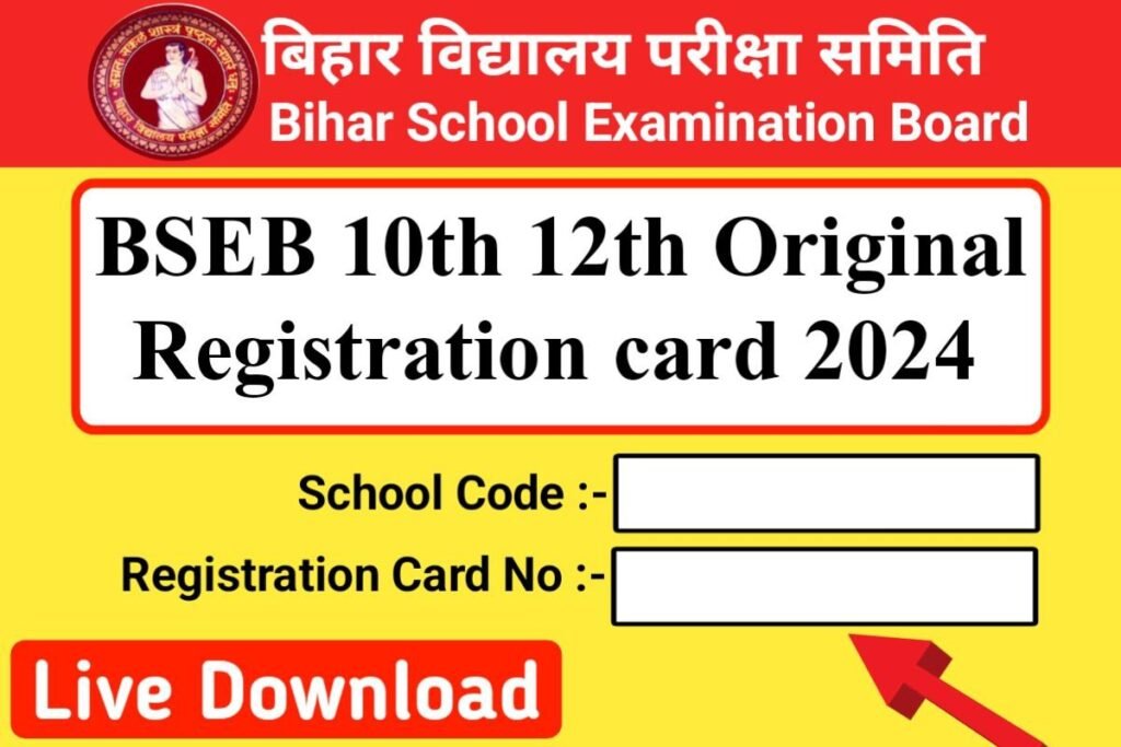 BSEB 10th 12th Original Registration Card Declare