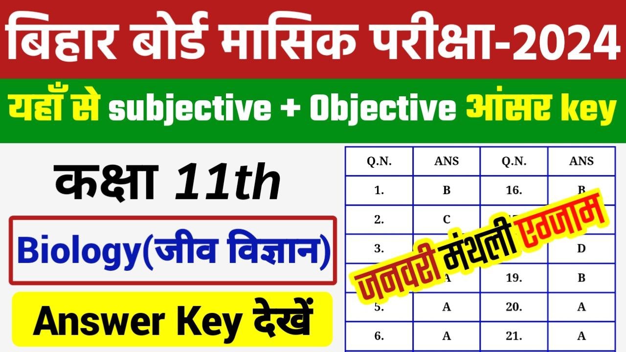 Bihar Board 11th Biology January Monthly Exam 2024 Answer Key यहाँ से कक्षा 11वी का Subjective
