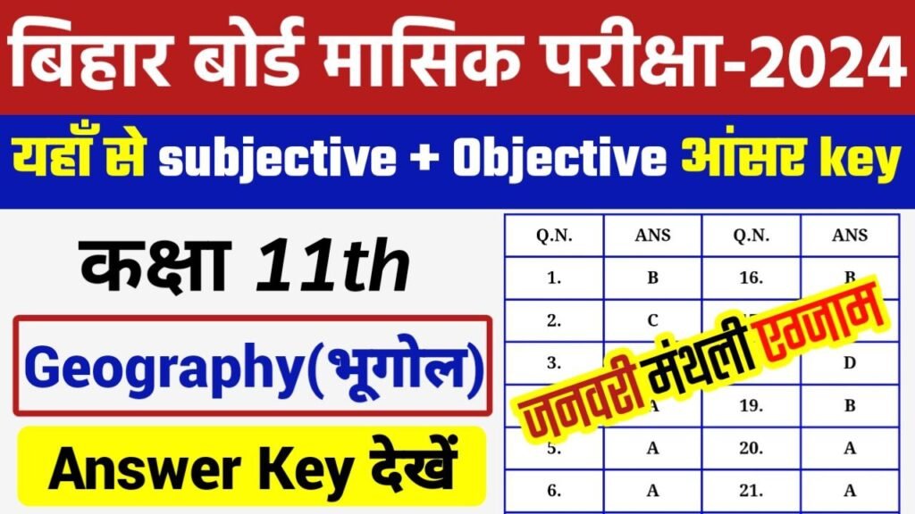 Bihar Board 11th Geography January Monthly Exam 2024 Answer Key