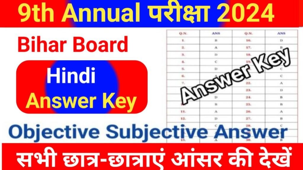 Bihar Board 9th Hindi Annual Exam 2024 Answer Key