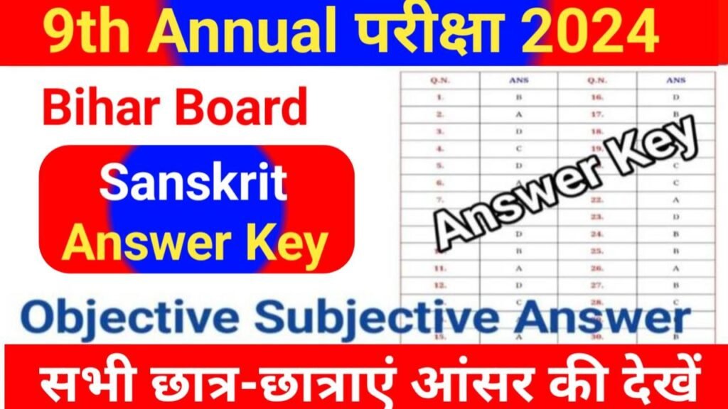 Bihar Board 9th Sanskrit Annual Exam 2024 Answer Key