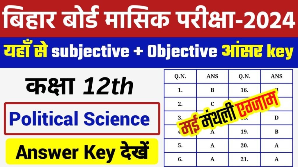 Bihar Board 12th Political Science May Monthly Exam 2024 Answer Key