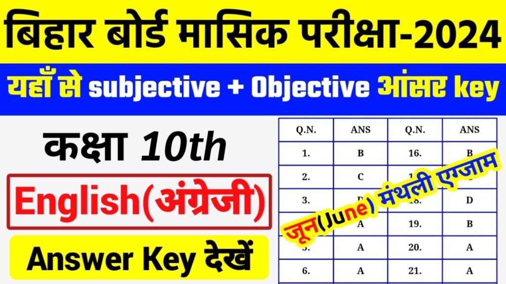 Bihar Board 10th English June Monthly Exam 2024 Answer Key