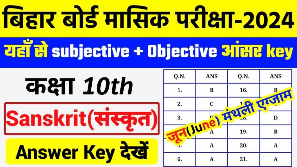 Bihar Board 10th Sanskrit June Monthly Exam 2024 Answer Key