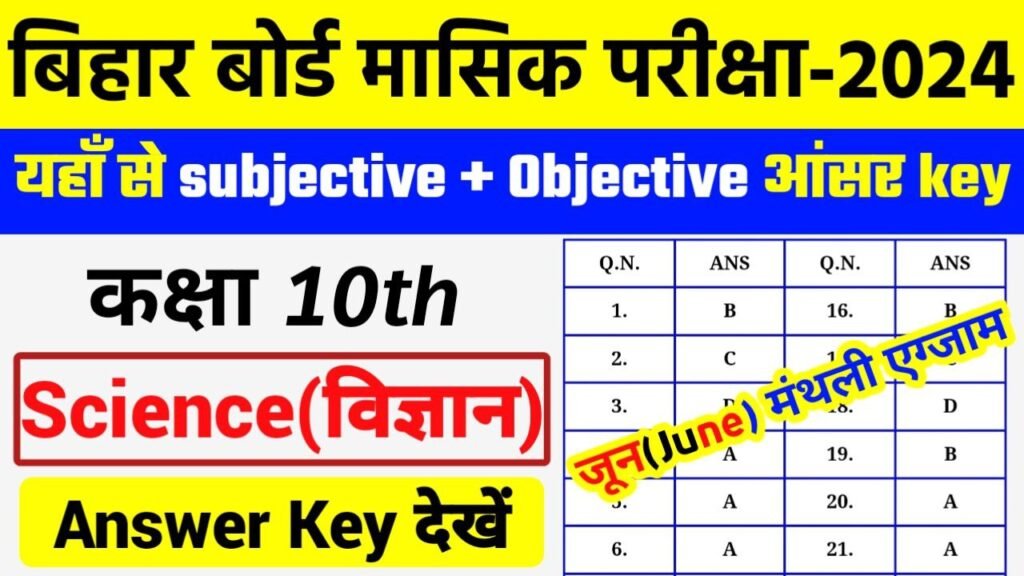 Bihar Board 10th Science June Monthly Exam 2024 Answer Key
