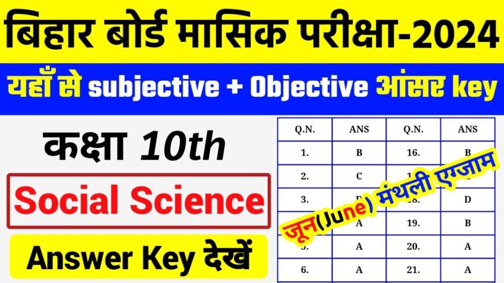 Bihar Board 10th Social Science June Monthly Exam 2024 Answer Key