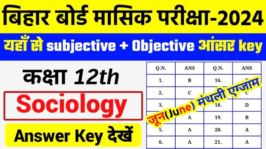 Bihar Board 12th Sociology June Monthly Exam 2024 Answer Key