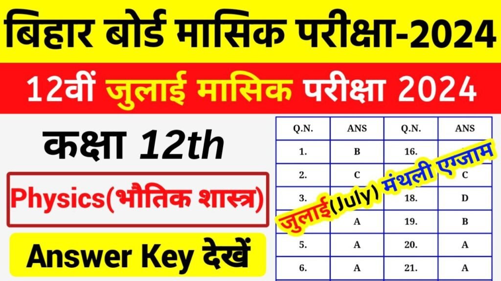 Bihar Board 12th Physics july Monthly Exam Answer Key 2024