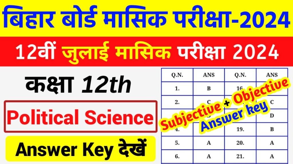 Bihar Board 12th Political Science july Monthly Exam Answer Key 2024