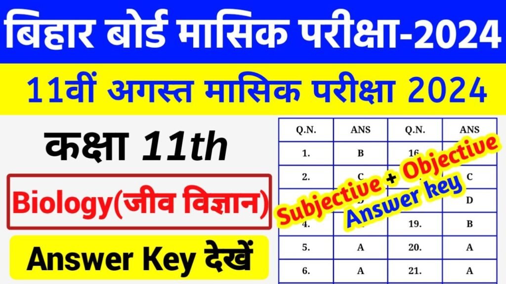 Bihar Board 11th Biology August Monthly Exam 2024 Answer Key