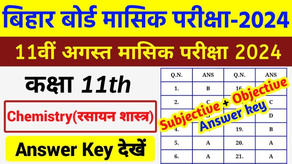 Bihar Board 11th Chemistry August Monthly Exam 2024 Answer Key