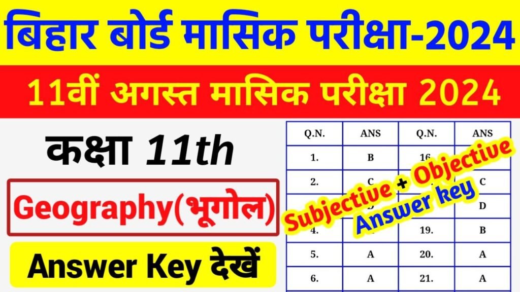 Bihar Board 11th Geography August Monthly Exam 2024 Answer Key