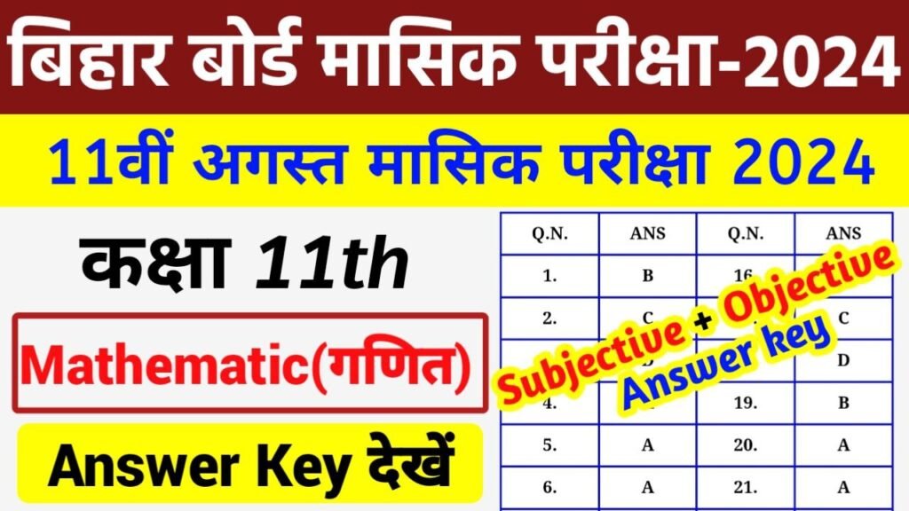 Bihar Board 11th Math August Monthly Exam 2024 Answer Key