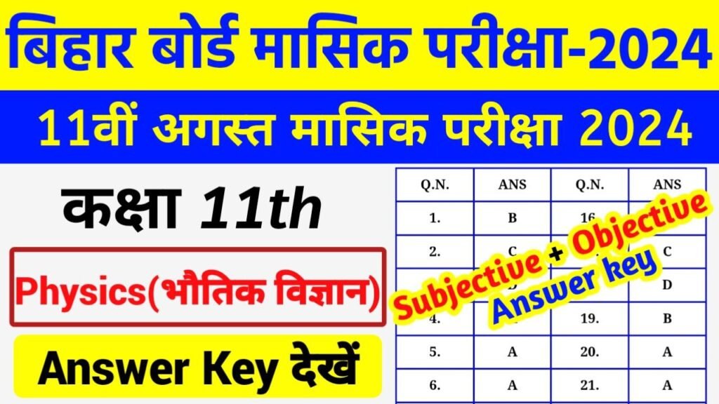 Bihar Board 11th Physics August Monthly Exam 2024 Answer Key