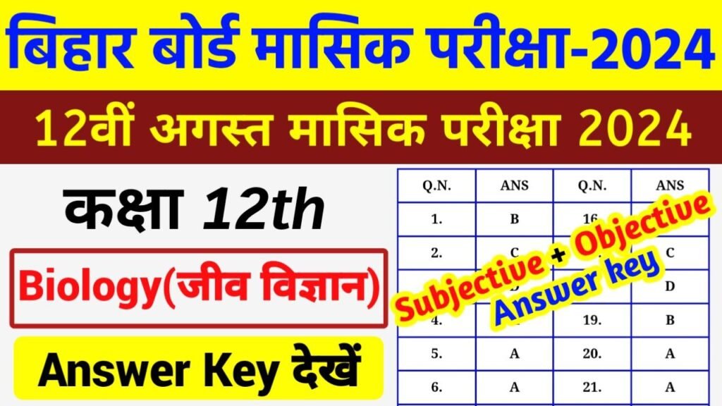 Bihar Board 12th Biology August Monthly Exam Answer Key 2024