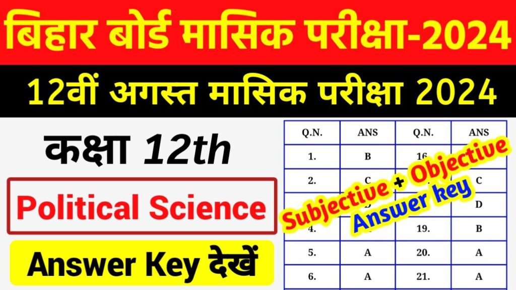 Bihar Board 12th Political Science August Monthly Exam Answer Key 2024