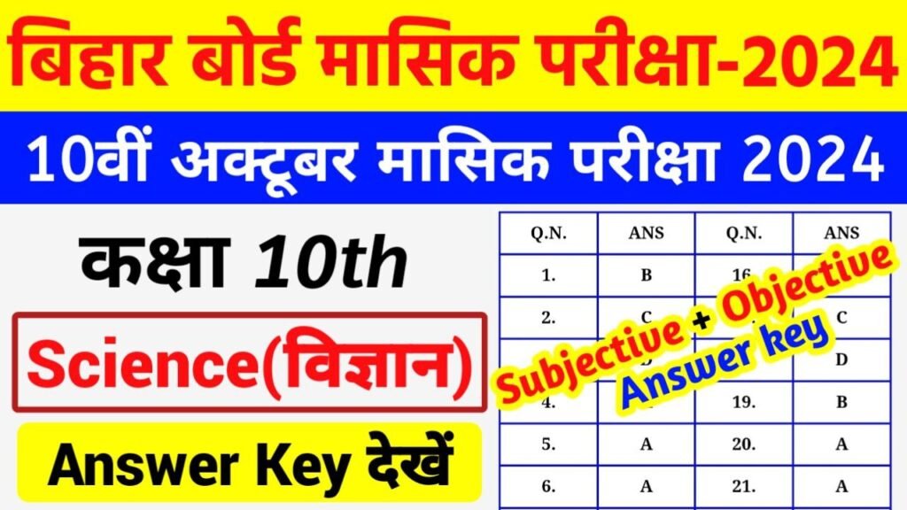 Bihar Board 10th Science October Monthly Exam 2024 Answer Key