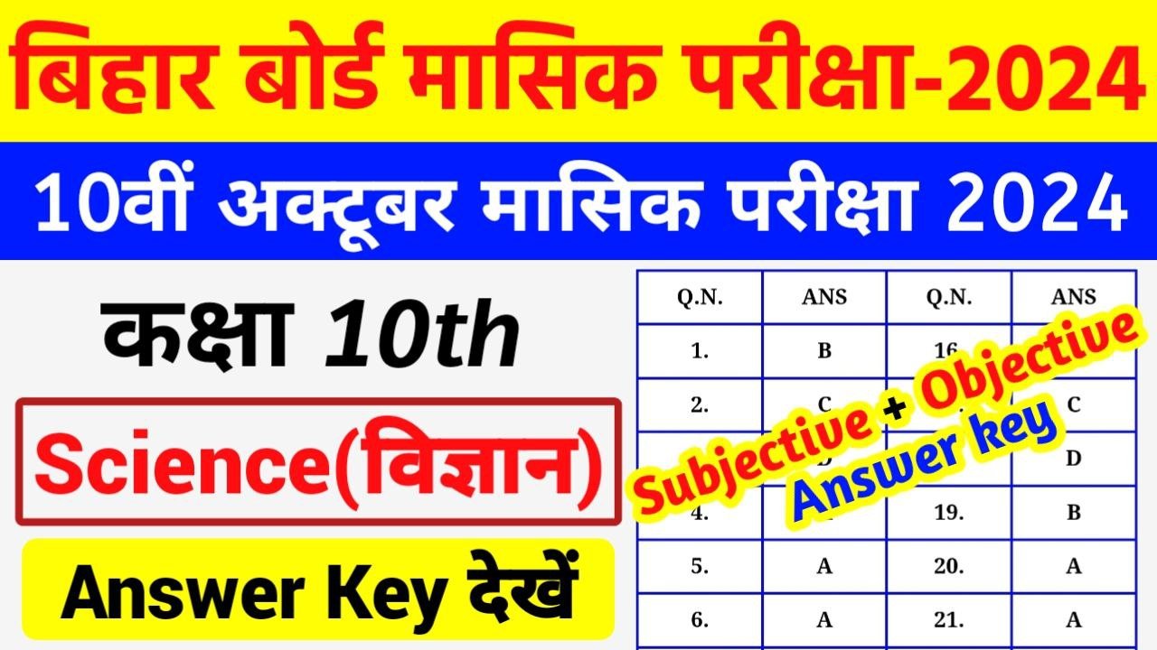 Bihar Board 10th Science October Monthly Exam 2024 Answer Key