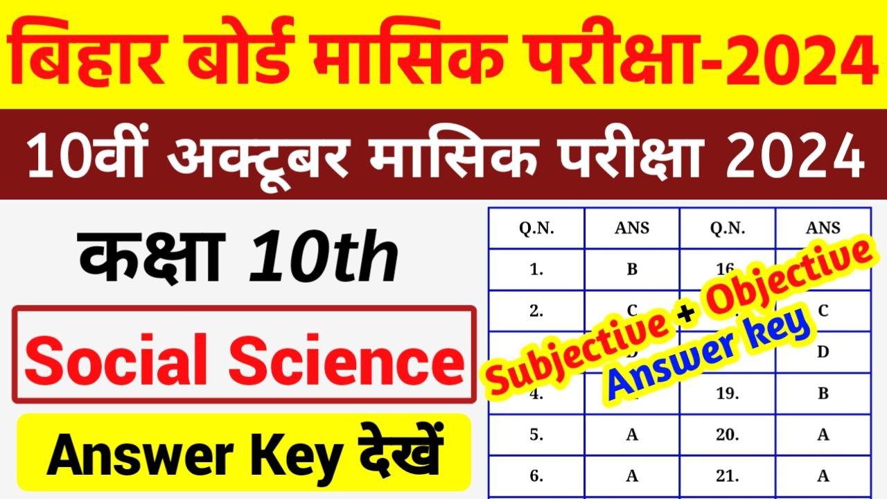 Bihar Board 10th Social Science October Monthly Exam 2024 Answer Key