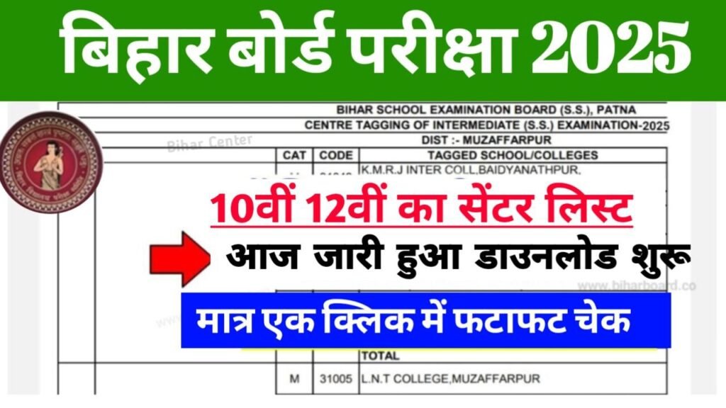 Bihar Board 12th Center List 2025