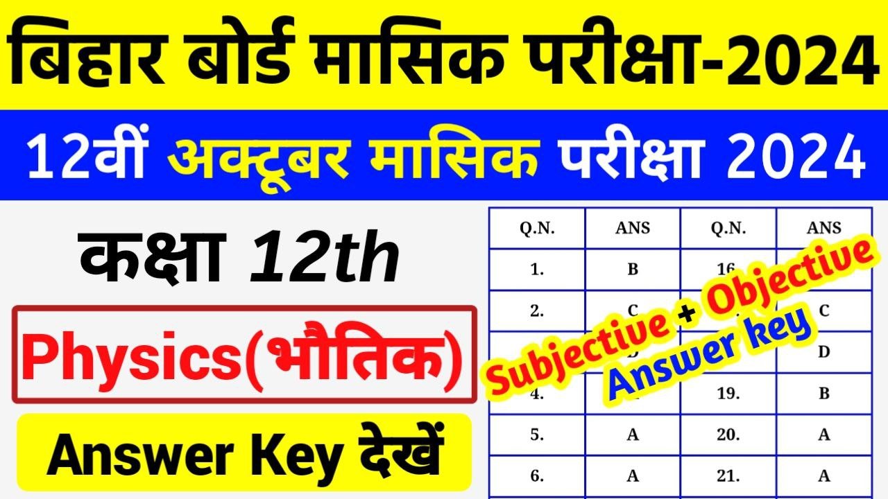 Bihar Board 12th Physics October Monthly Exam Answer Key 2024