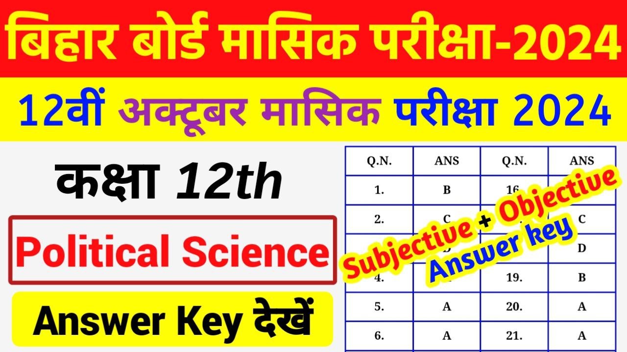 Bihar Board 12th Political Science October Monthly Exam Answer Key 2024