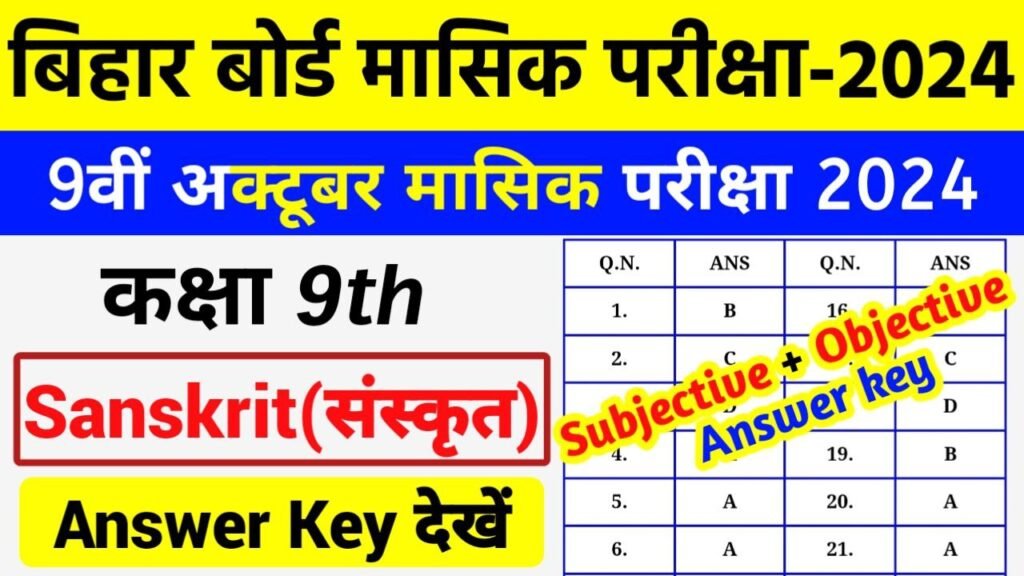 Bihar Board 9th Sanskrit October Monthly Exam 2024 Answer Key